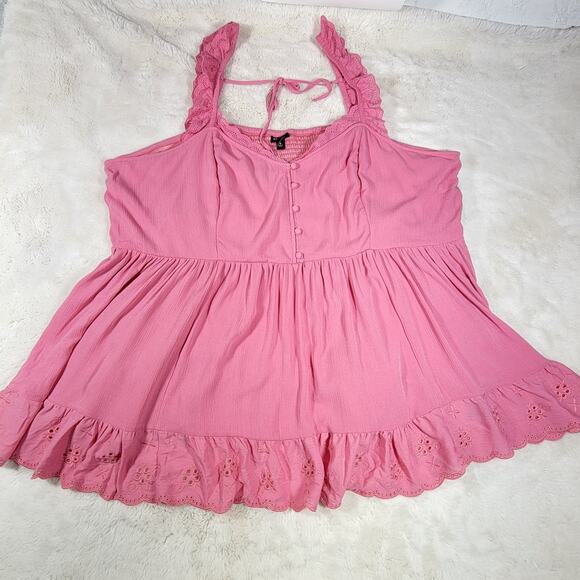 Torrid Top Women’s 5 Pink Gauze Eyelet Lace Embroidered Button Front‎ - Picture 2 of 9